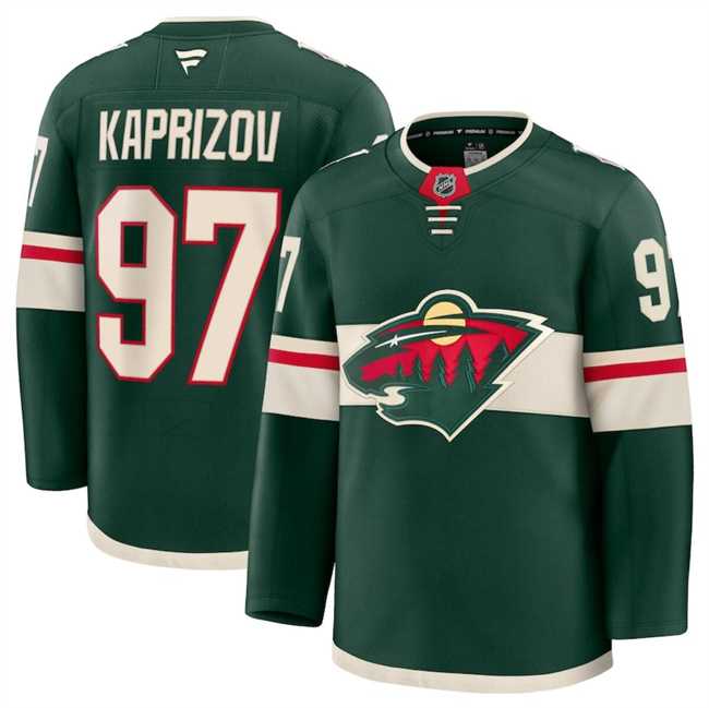 Mens Minnesota Wild #97 Kirill Kaprizov Green 2024-25 Home Stitched Hockey Jersey Dzhi